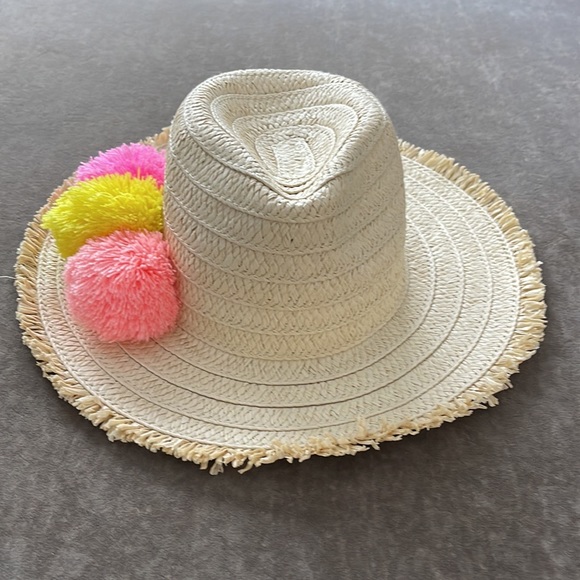 Cotton On Kids natural Straw Hat with multi color Pom Pom detail. Size M/L - Picture 2 of 5